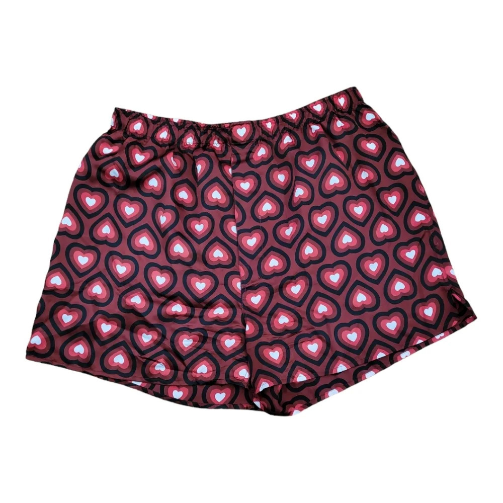 Y2K Graphic Heart Print 100% Silk Boxer‎ Shorts Size L Unisex